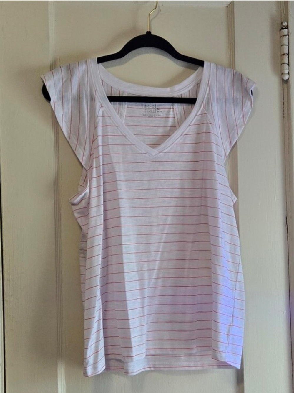 Time and Tru White Tank Top with Pink Stripes
